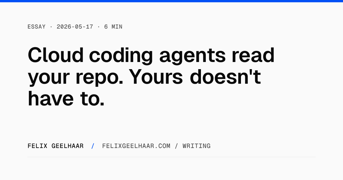 Cover art for "Cloud coding agents read your repo. Yours doesn't have to."