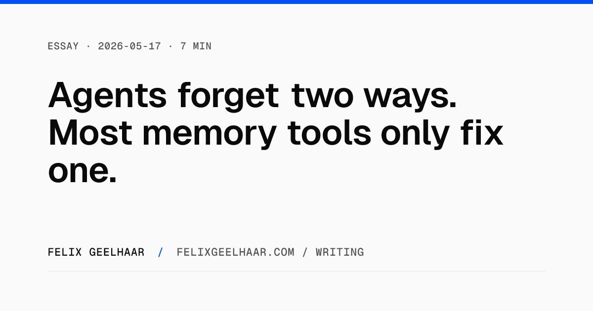 Cover art for "Agents forget two ways. Most memory tools only fix one."