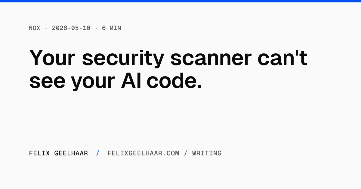 Cover art for "Your security scanner can't see your AI code."